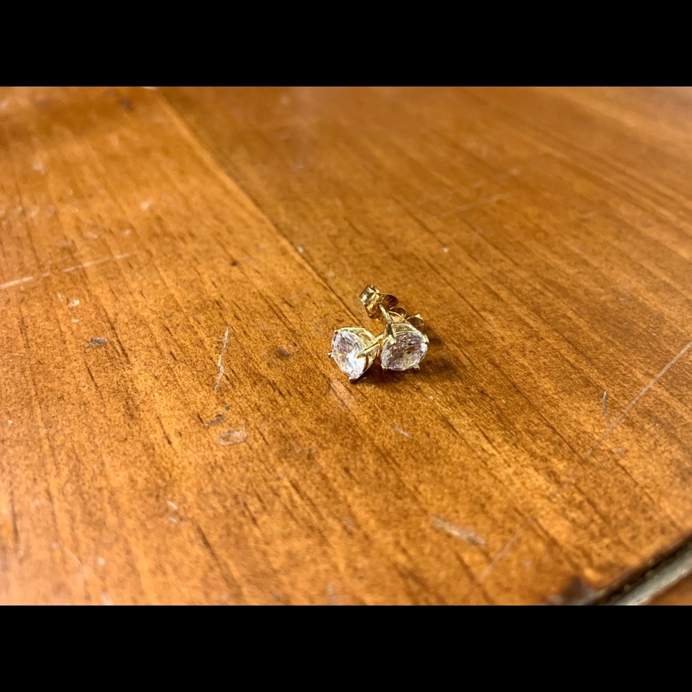 Gold CZ Stud Earrings- Sterling Silver - Picture 8 of 8